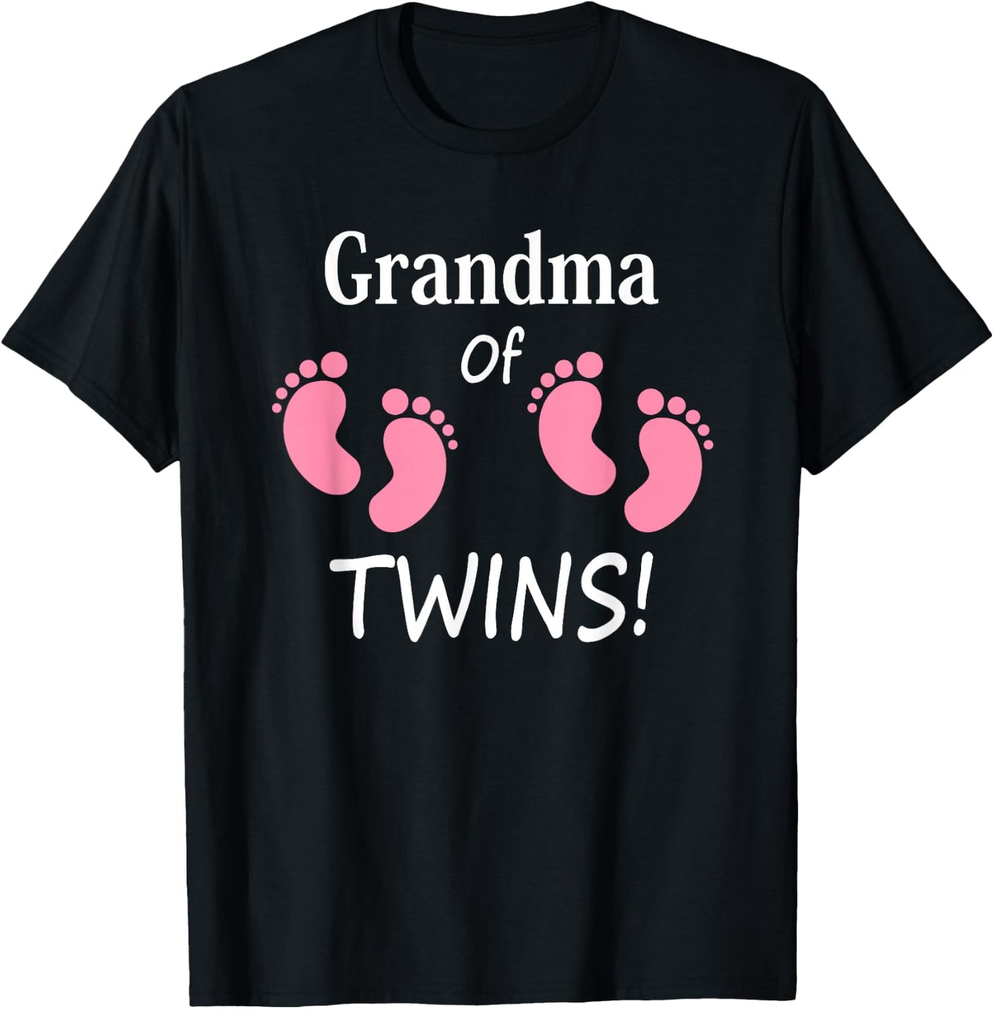 Grandma of Twin Girls Footprint Design Grandmother T-Shirt - T-Shirt | Black