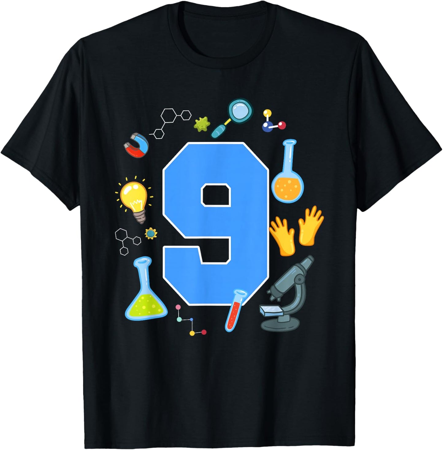 9th Birthday Science Theme 9 Year Old Future Scientist T-Shirt - T-Shirt | Black