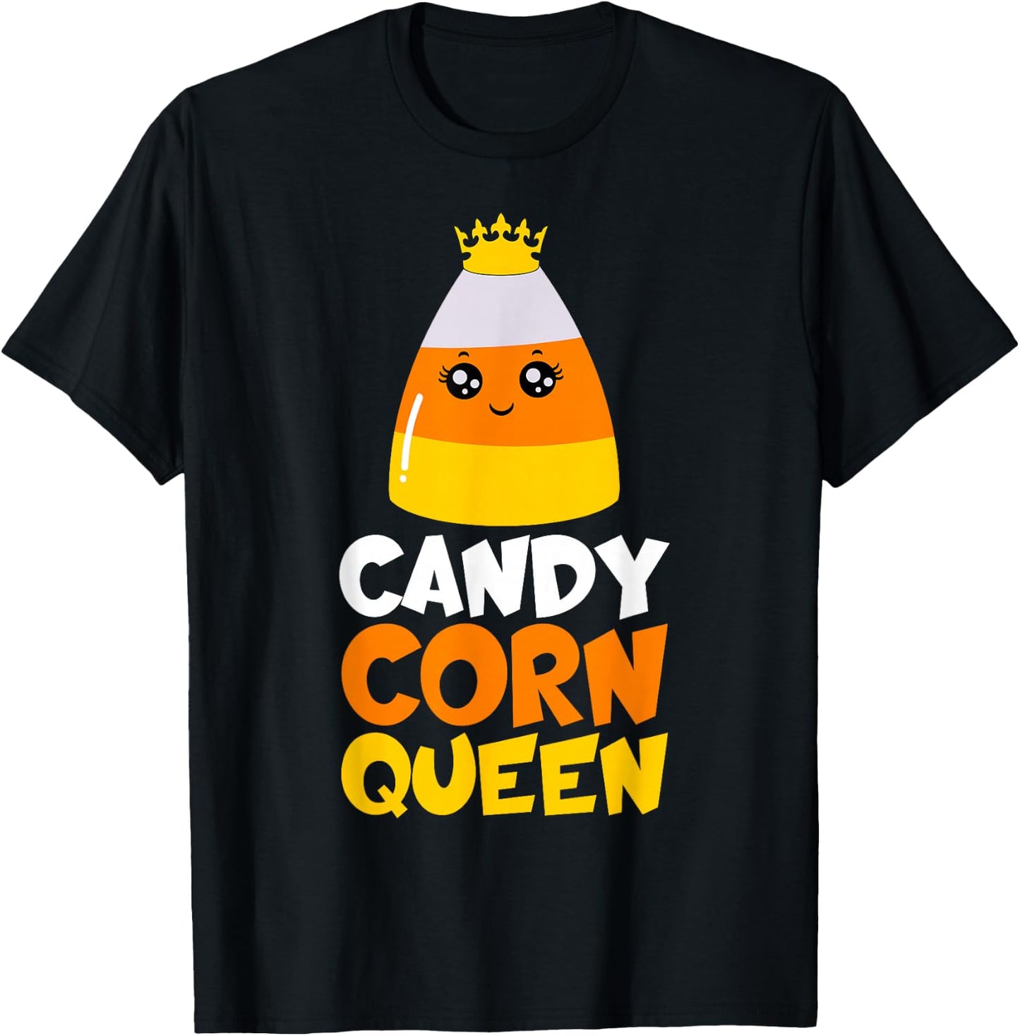 Candy Corn Queen Costume Halloween Cute Kawaii Crown Girls T-Shirt - T-Shirt | Black