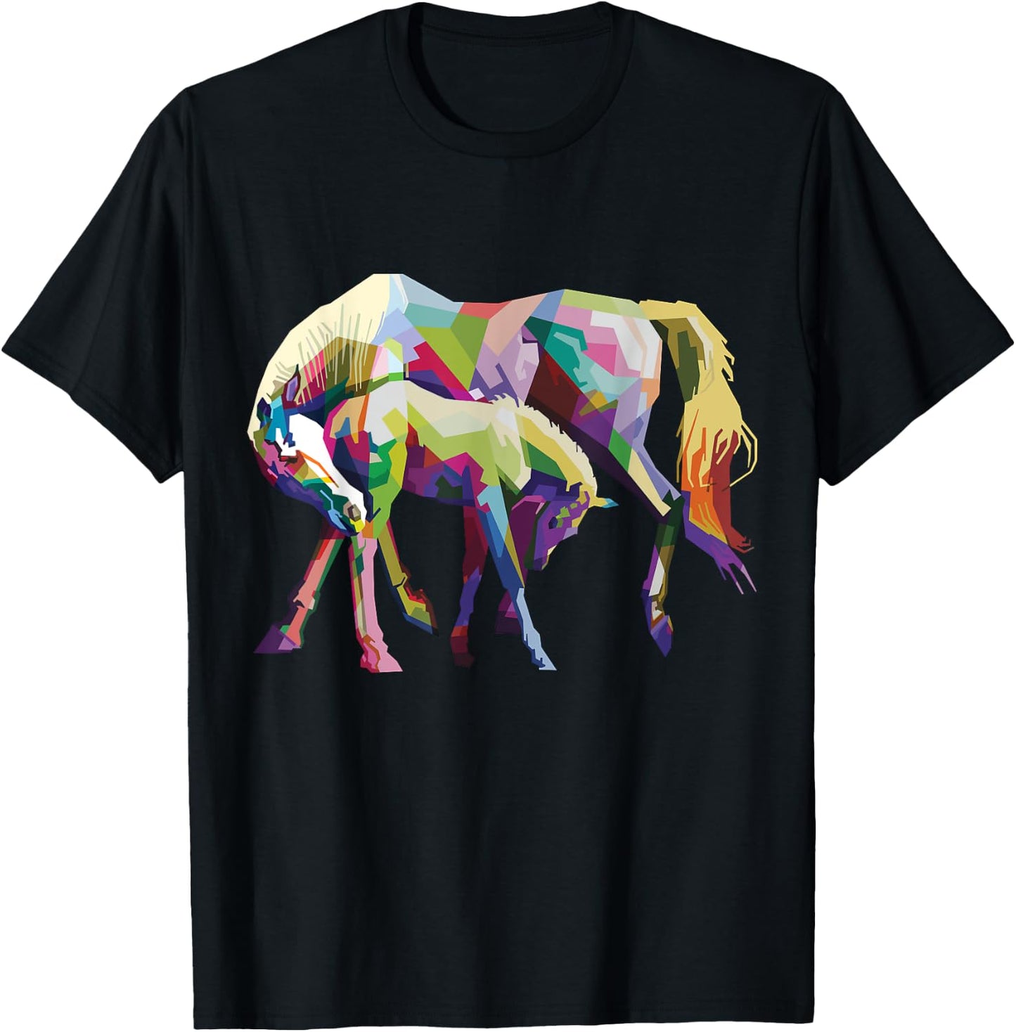 Rainbow Mother Child Horse Love Colorful Horse Family T-Shirt - T-Shirt | Black
