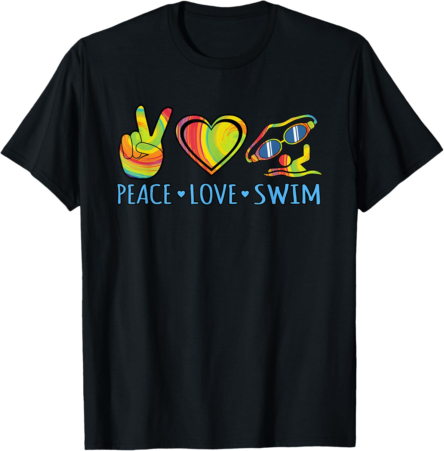 Peace Love Swim Fun Swimmer Swimming Coach Men Women Graphic T-Shirt - T-Shirt | Black