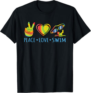 Peace Love Swim Fun Swimmer Swimming Coach Men Women Graphic T-Shirt - T-Shirt | Black