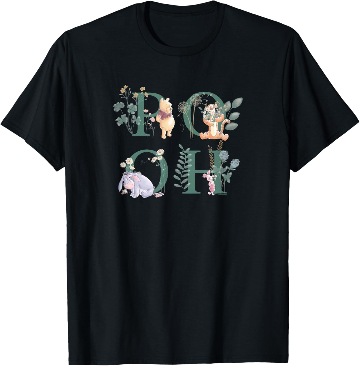 Winnie The Pooh - Pooh Flowers T-Shirt - T-Shirt | Black