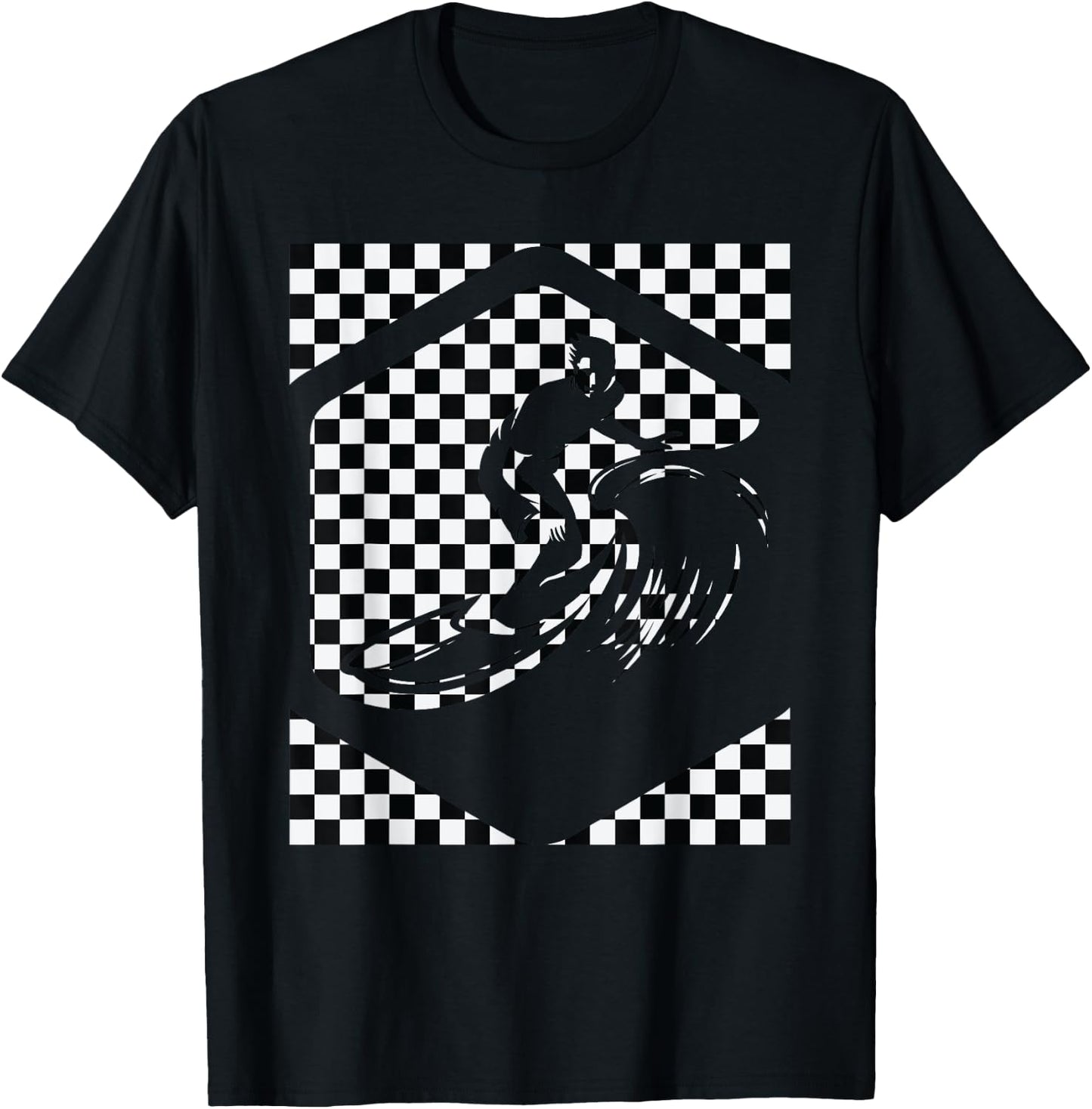 Checkered Surfer Black And White Checker For Surf and Skate T-Shirt - T-Shirt | Black