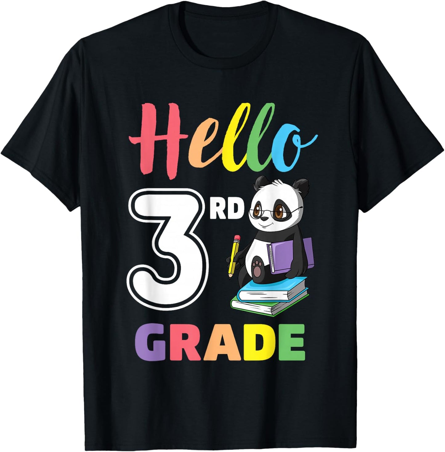 First Day of School Panda Hello 3rd Third Grade Kids T-Shirt - T-Shirt | Black