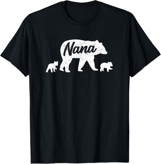 Vintage Nana Grandma Bear with 2 Cub Mother's Day T-Shirt - T-Shirt | Black