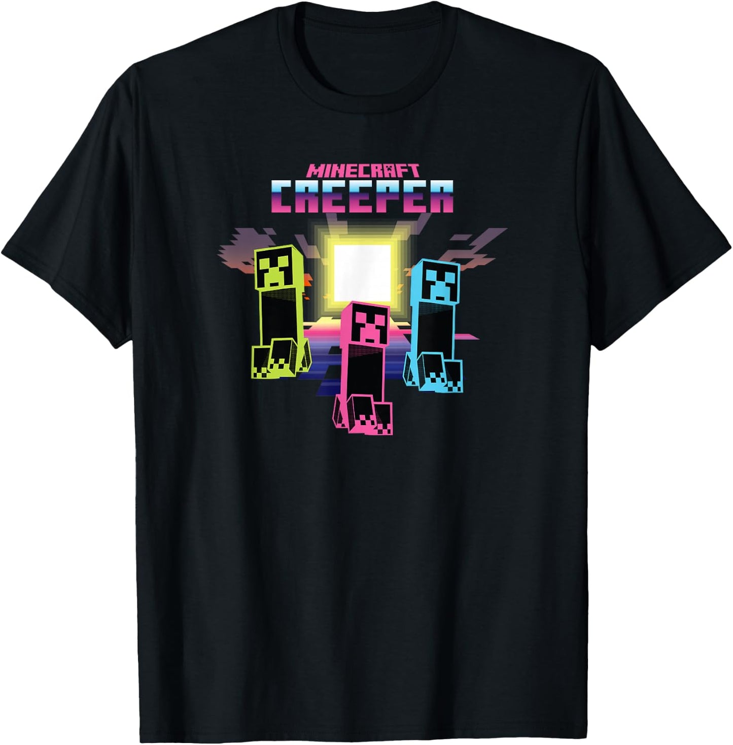 Minecraft Creeper Bright Neon Poster T-Shirt - T-Shirt | Black