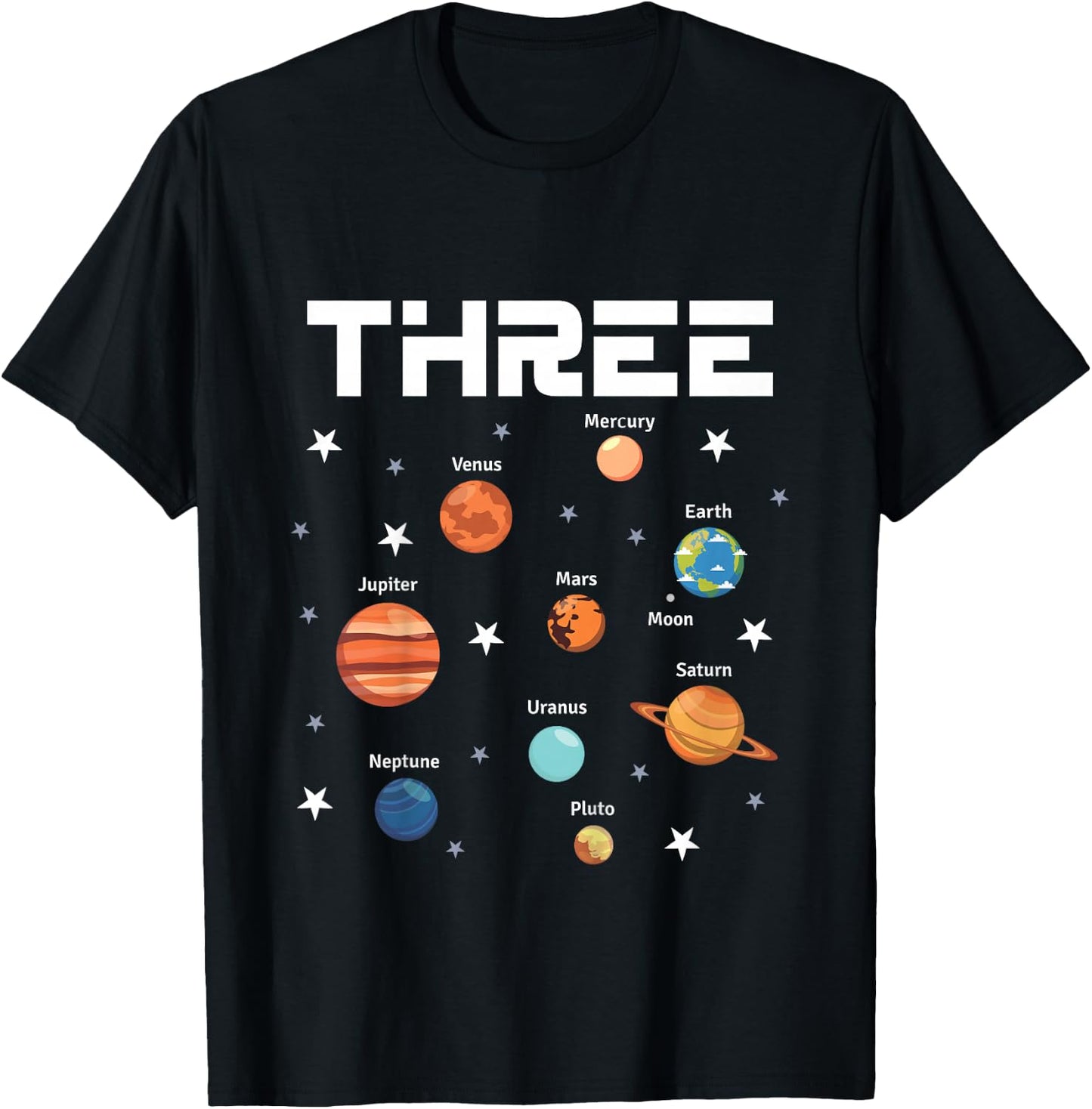3 Year Old Outer Space Birthday Party Solar Planets 3rd Gift T-Shirt - T-Shirt | Black