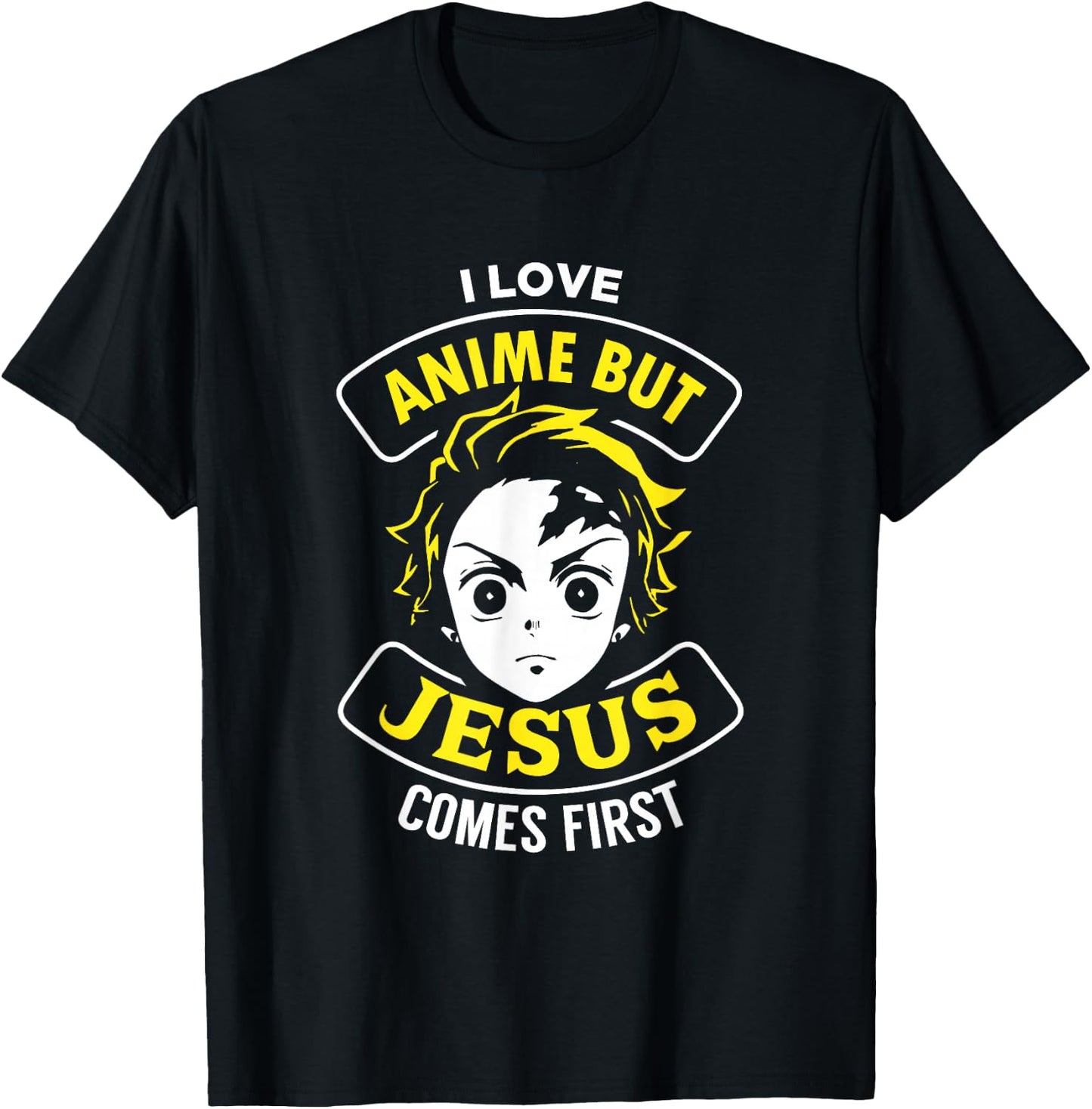 I Love Anime But Jesus Comes First - Christian Japan Yellow T-Shirt - T-Shirt | Black