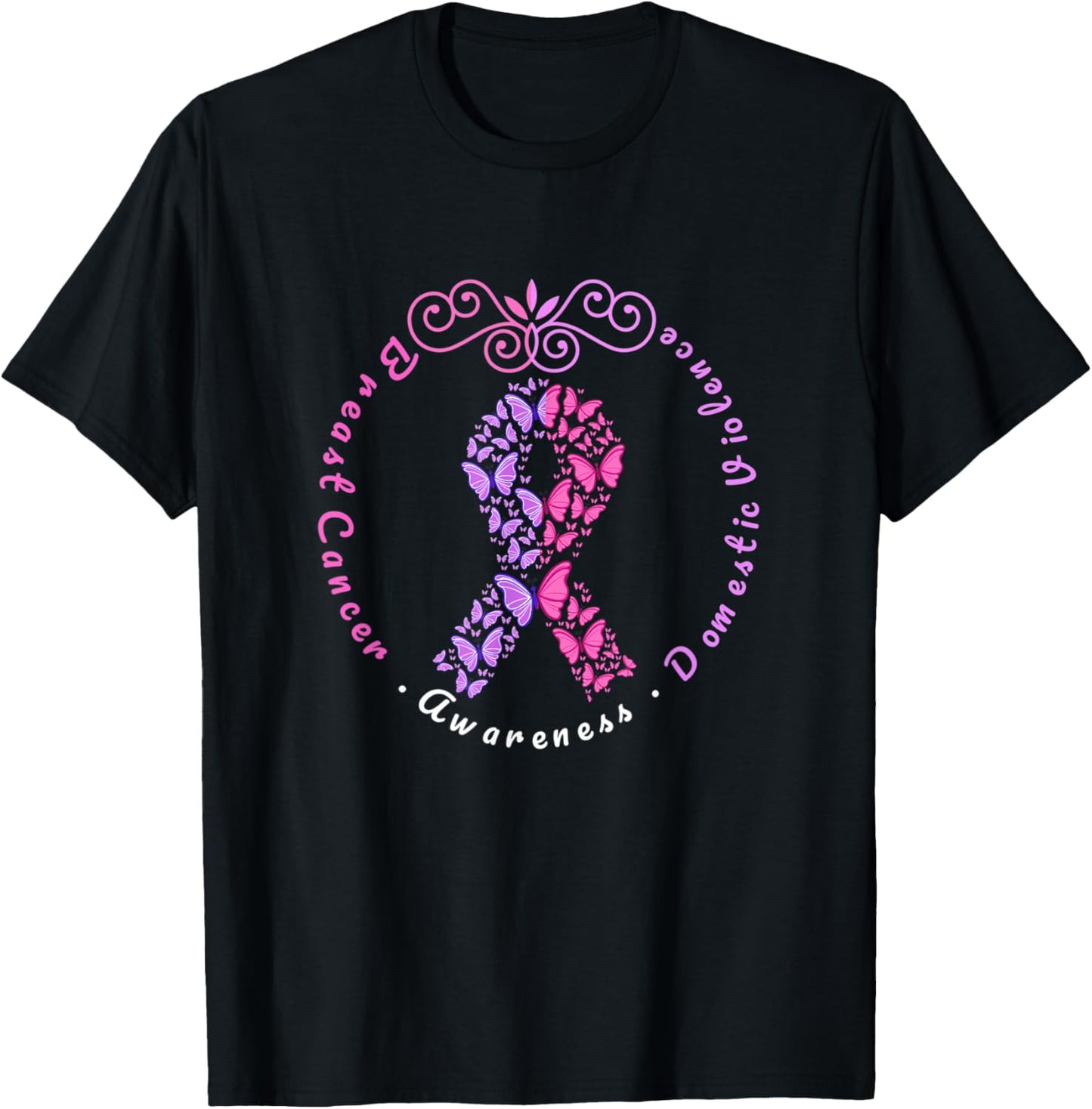 Domestic Violence and Breast Cancer Awareness Month T-Shirt - T-Shirt | Black