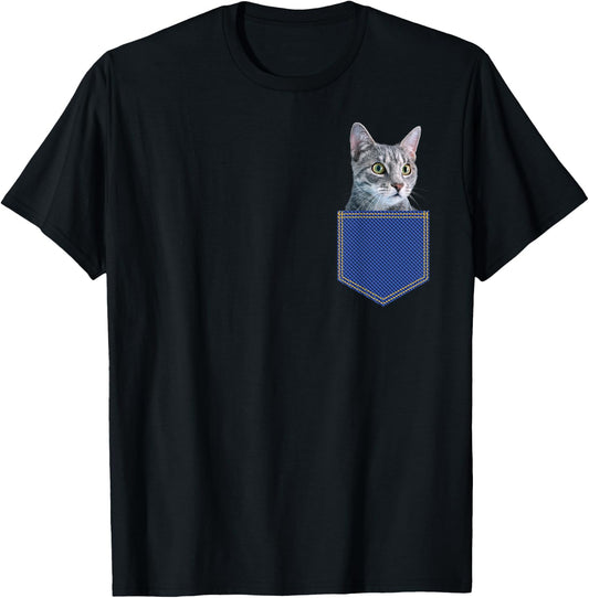 Gray Cat In A Pocket Cute Kitten Pocket Men Women Kids T-Shirt - T-Shirt | Black