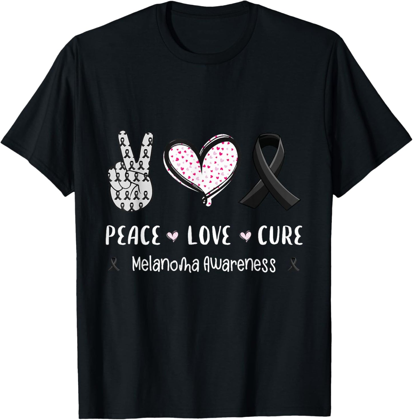 Peace Love cure Melanoma cancer awareness men women kids T-Shirt - T-Shirt | Black