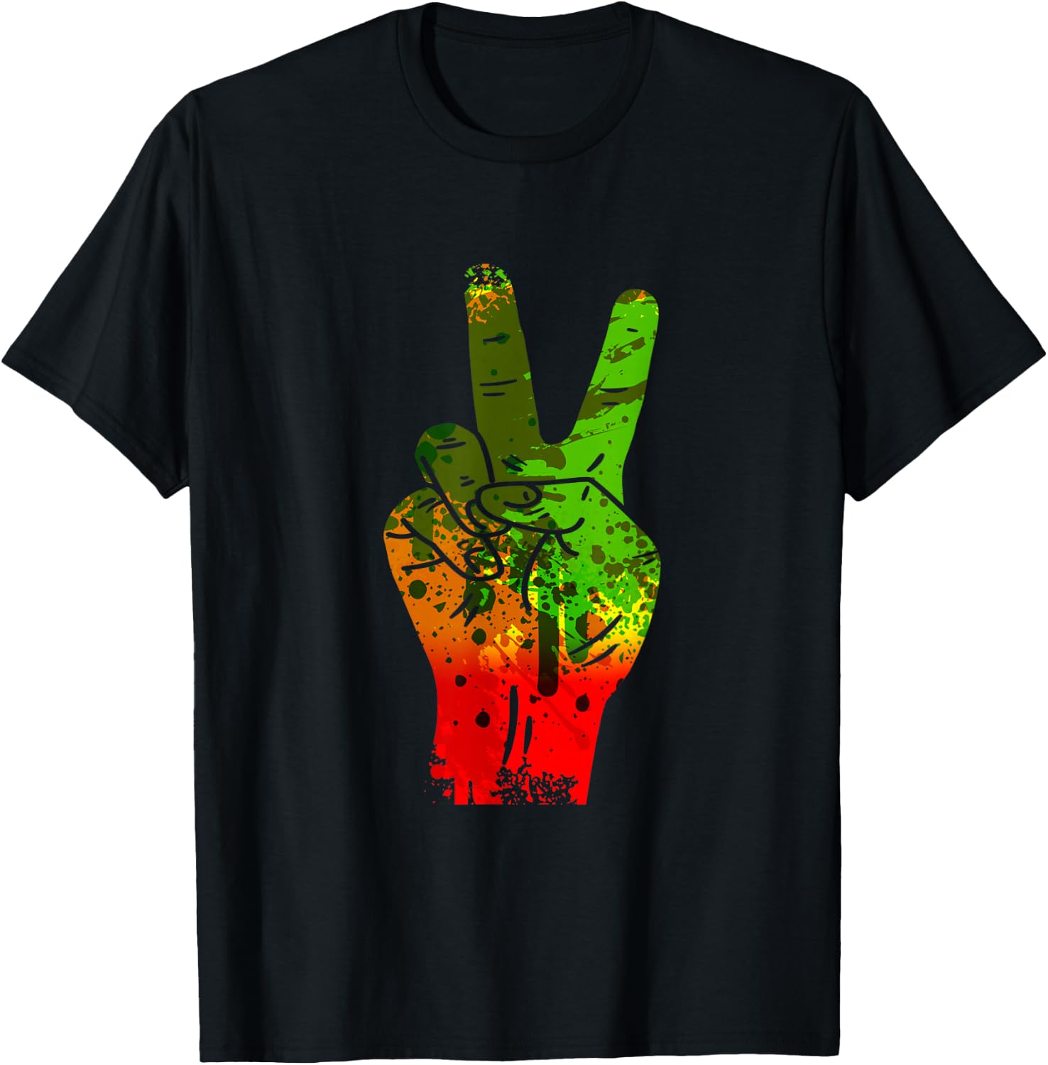 Hippie Peace Sign Rasta Reggae Music Splash Jamaica T-Shirt - T-Shirt | Black