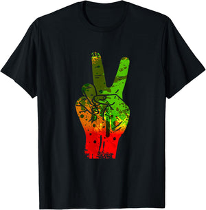 Hippie Peace Sign Rasta Reggae Music Splash Jamaica T-Shirt - T-Shirt | Black