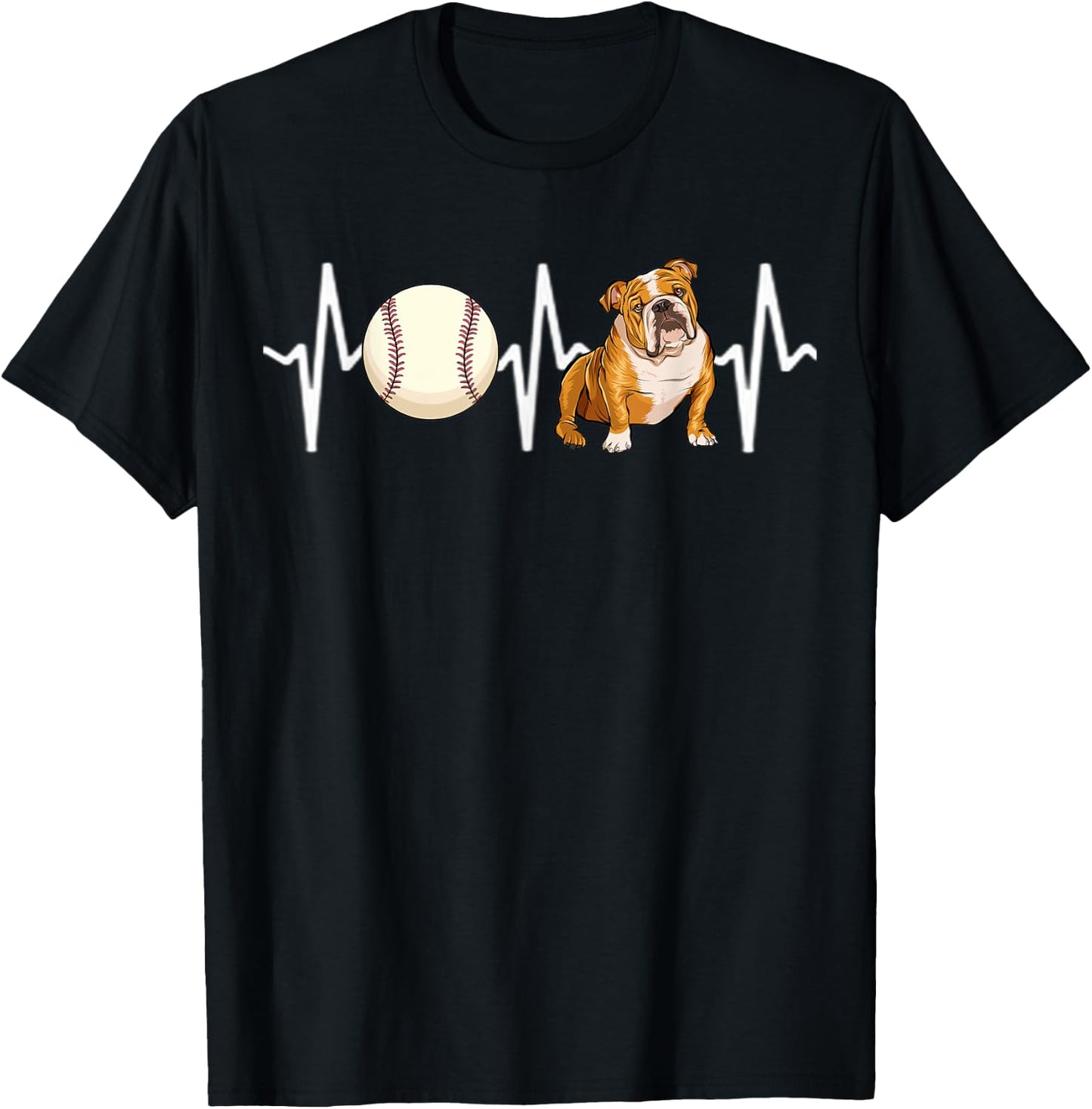 Baseball Bulldog Heartbeat Dog Lover T-Shirt - T-Shirt | Black