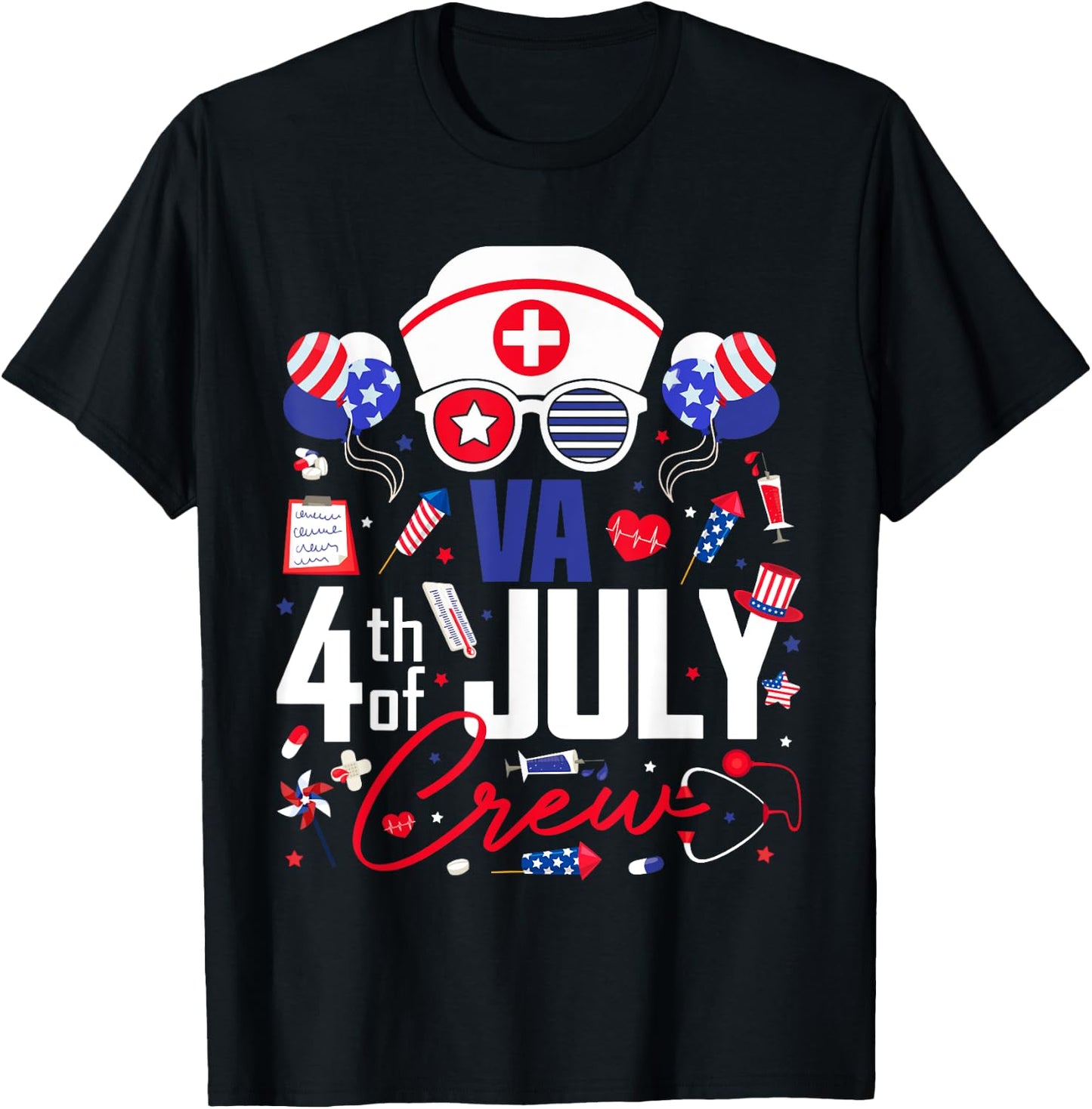 Va Nurse 4th of July Crew Independence Day Patriotic Nurses T-Shirt - T-Shirt | Black