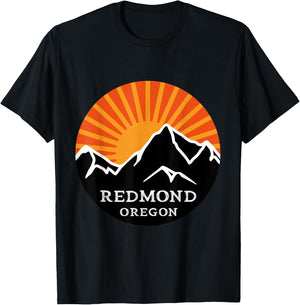Redmond Oregon Retro Sunset Mountains Vintage Sun Vacation T-Shirt - T-Shirt | Black