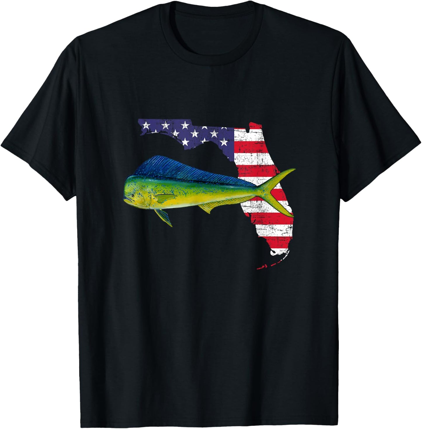 Mahi Mahi Florida, American Flag, Fishing Mahi Mahi T-Shirt - T-Shirt | Black