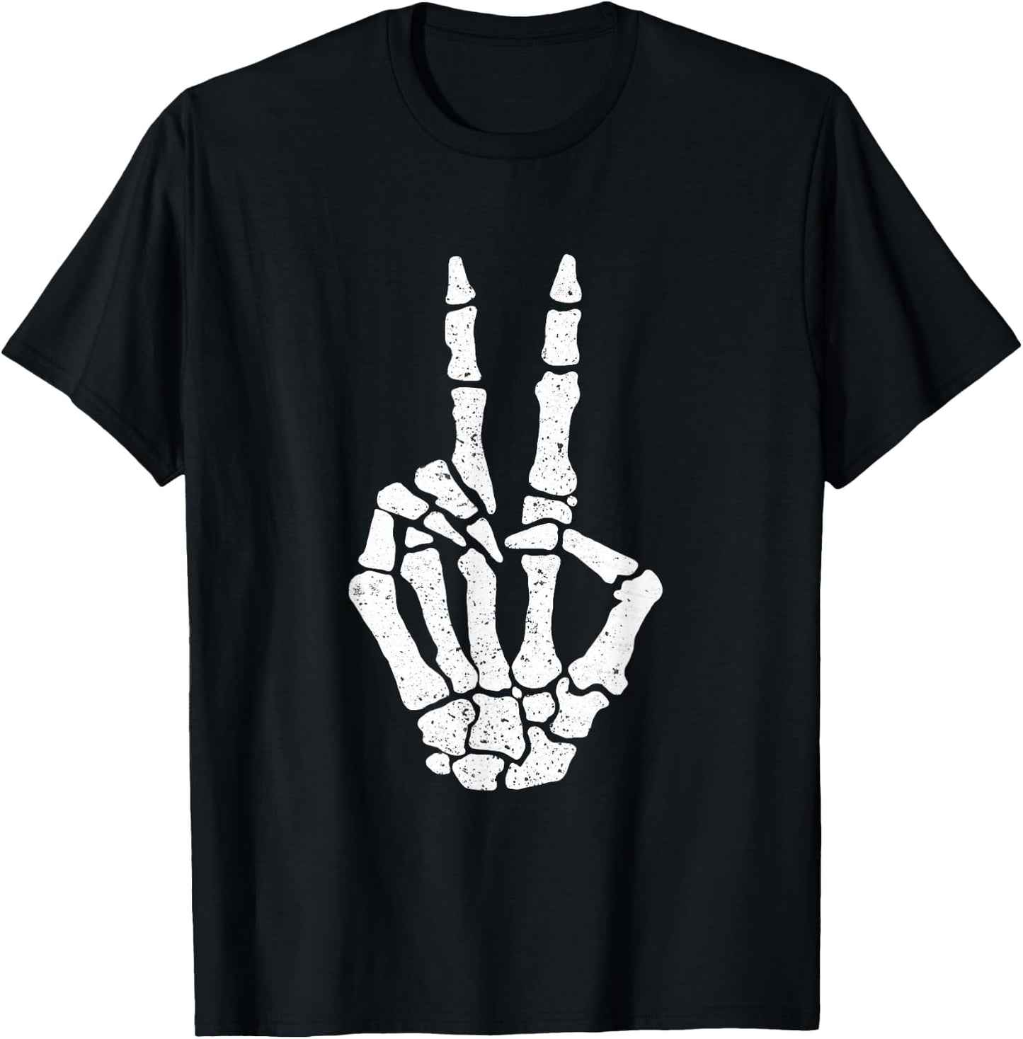 Halloween Skeleton Hand Peace Sign Funny Costume T-Shirt - T-Shirt | Black