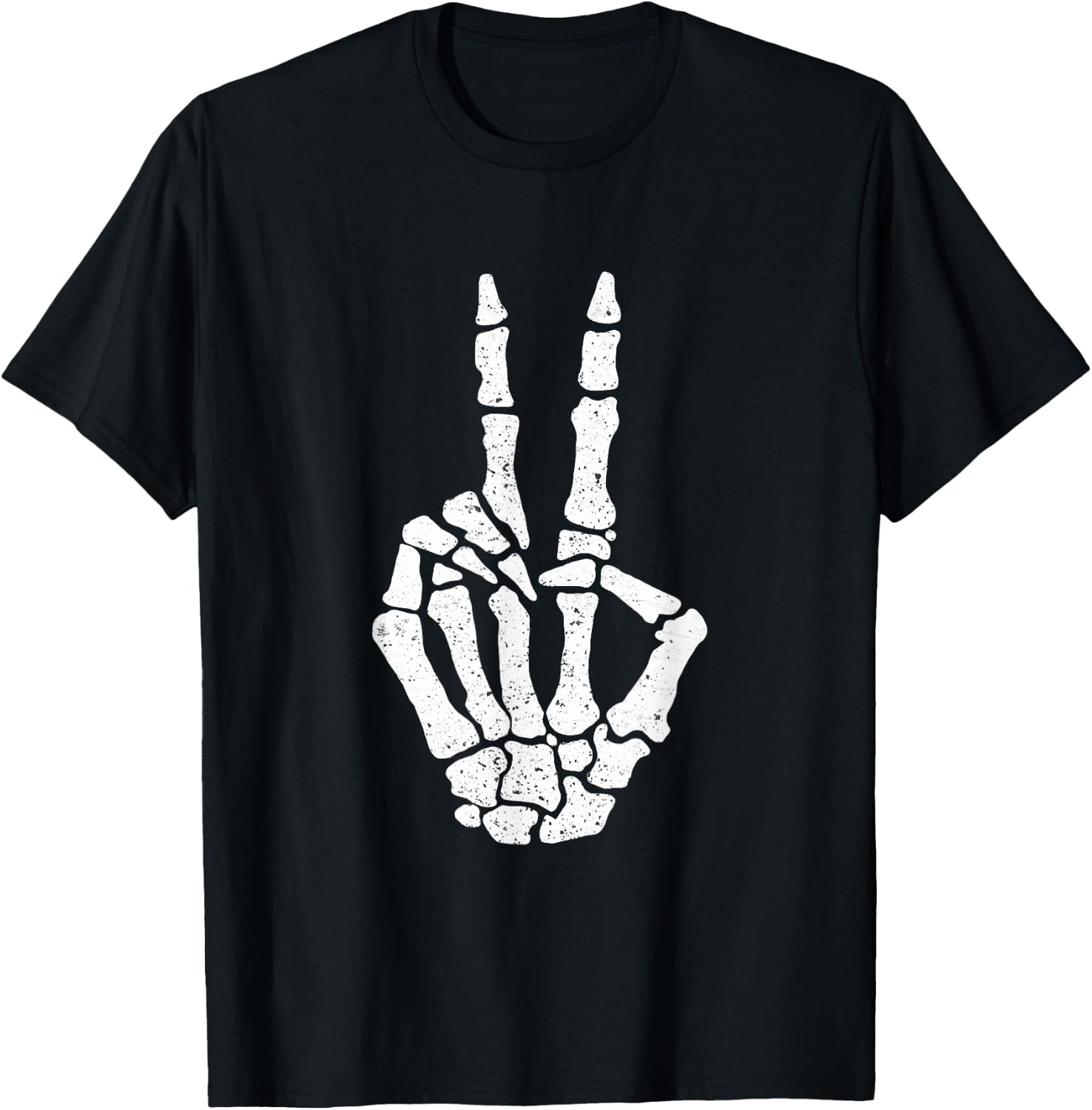 Halloween Skeleton Hand Peace Sign Funny Costume T-Shirt - T-Shirt | Black