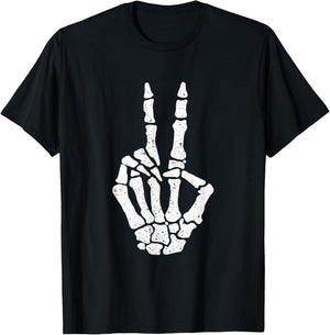 Halloween Skeleton Hand Peace Sign Funny Costume T-Shirt - T-Shirt | Black