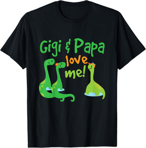 Kids Gigi and Papa Love Me Grandson Dinosaur T-Shirt - T-Shirt | Black