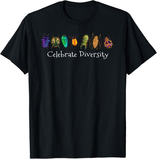 Celebrate Diversity Beetles Bugs Insects Entomology T-Shirt - T-Shirt | Black