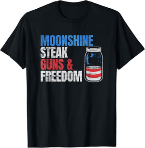 Moonshine Steak Guns & Freedom - USA Flag Men T-Shirt - T-Shirt | Black