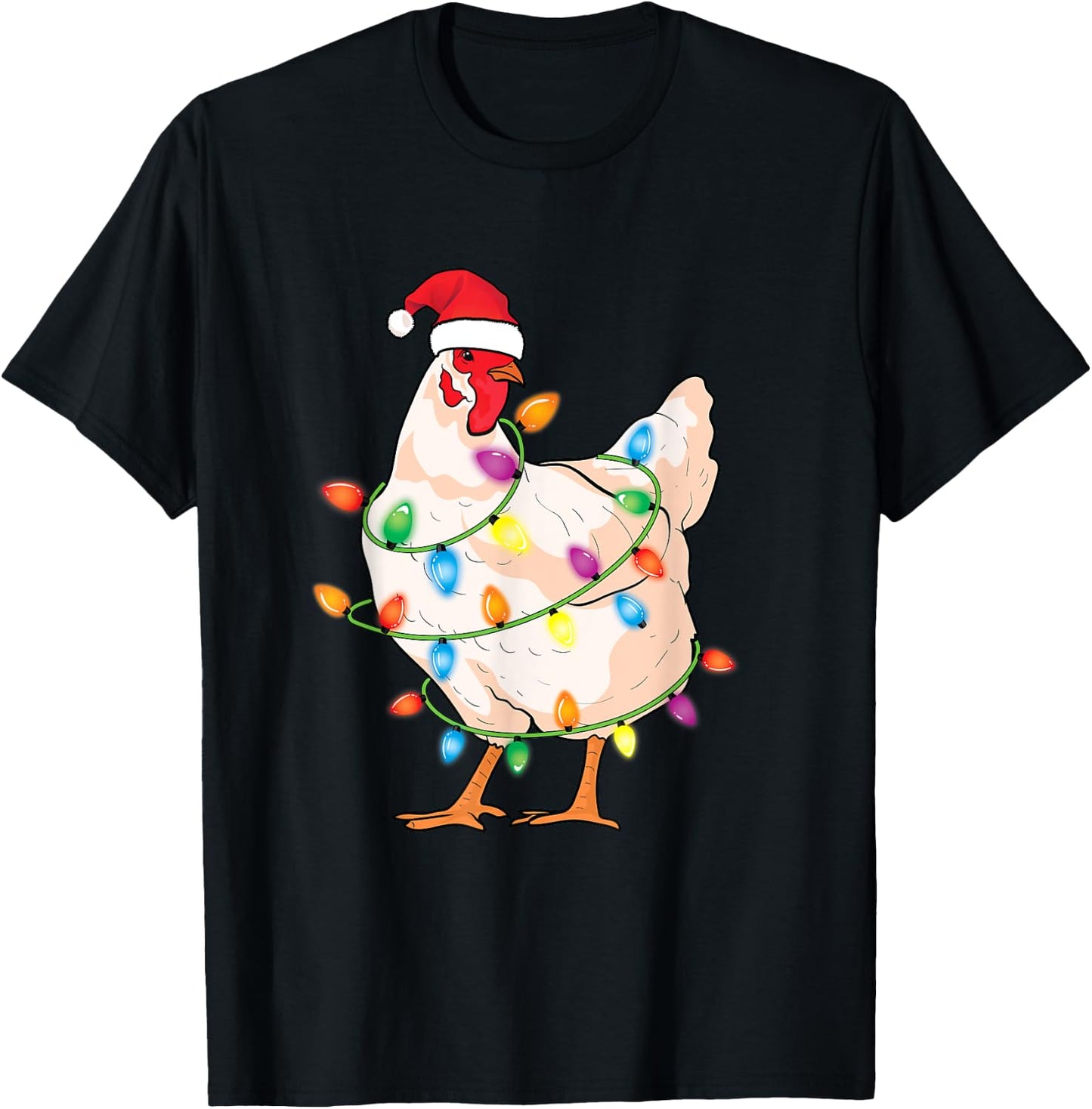 Chicken Christmas Tree with Santa Hat Farmer Funny Chicken T-Shirt - T-Shirt | Black
