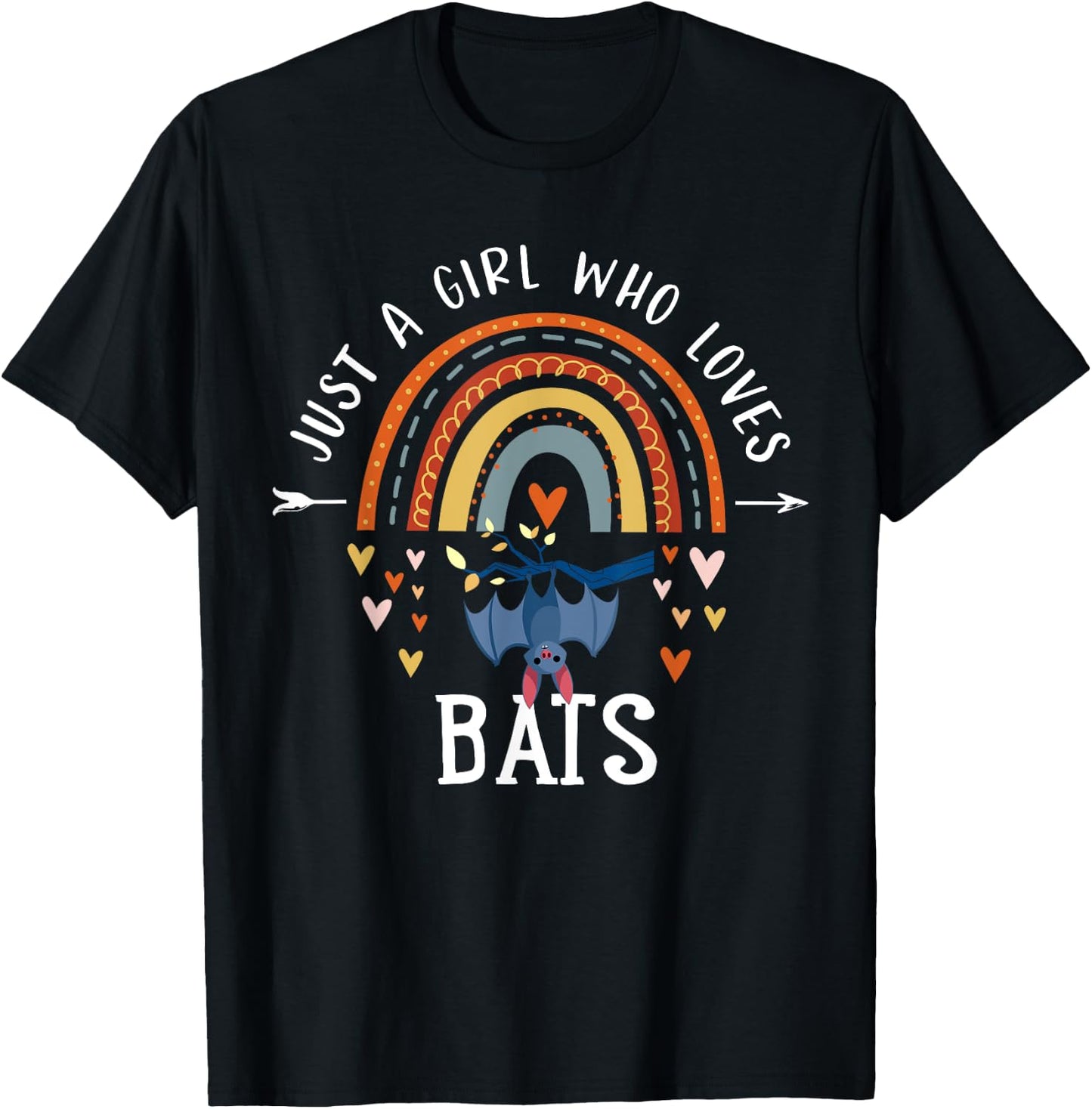 Just A Girl Who Loves Bats Rainbow Gifts For Bat Lover T-Shirt - T-Shirt | Black