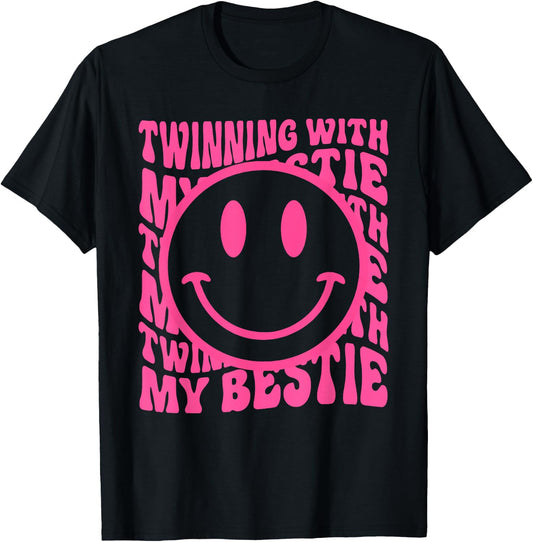 Twinning With My Bestie Spirit Week Twin Day Best Friend 70s T-Shirt - T-Shirt | Black