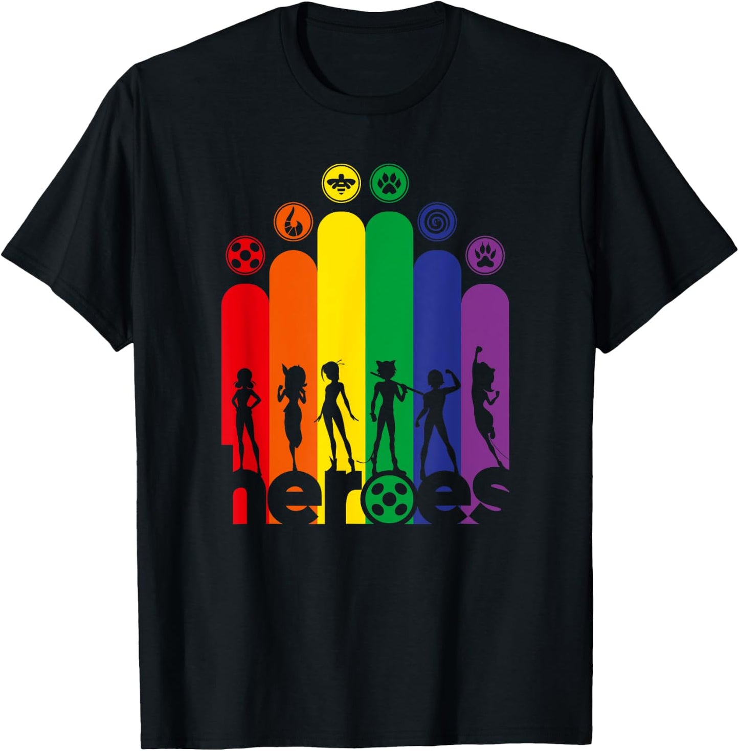 Miraculous Ladybug Rainbow Collection All Heroez T-Shirt - T-Shirt | Black