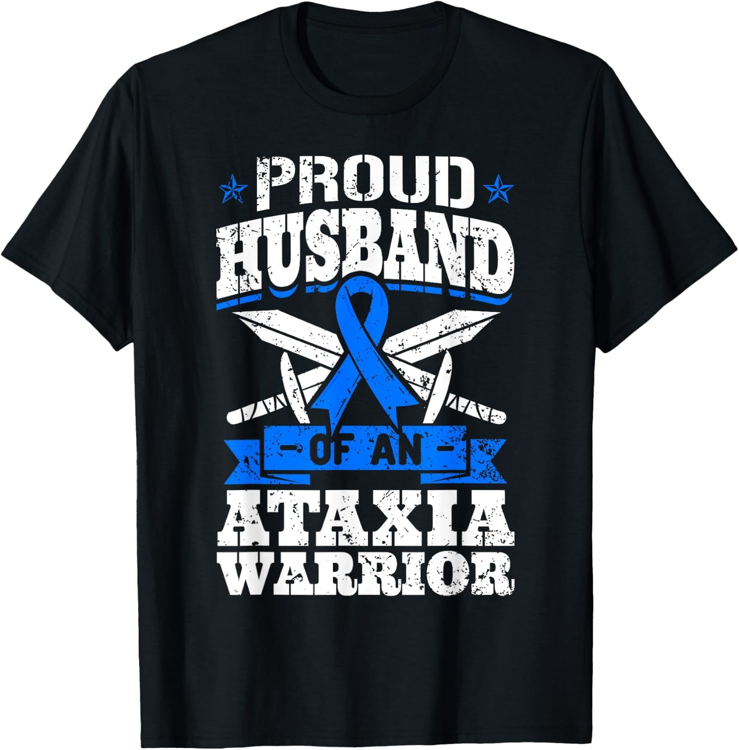 Proud Husband Of An Ataxia Warrior Awareness Ribbon Dystaxia T-Shirt - T-Shirt | Black