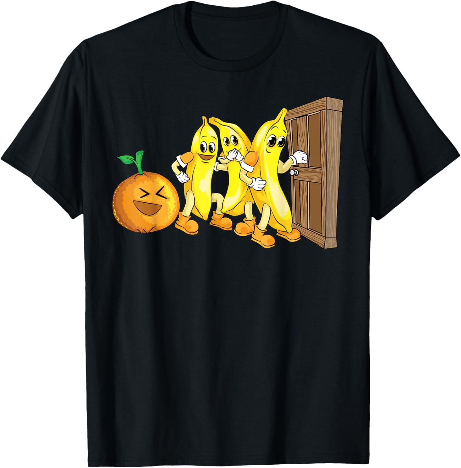Funny Knock Knock 3 Bananas And Orange Cool Fruit Joke Gift T-Shirt - T-Shirt | Black