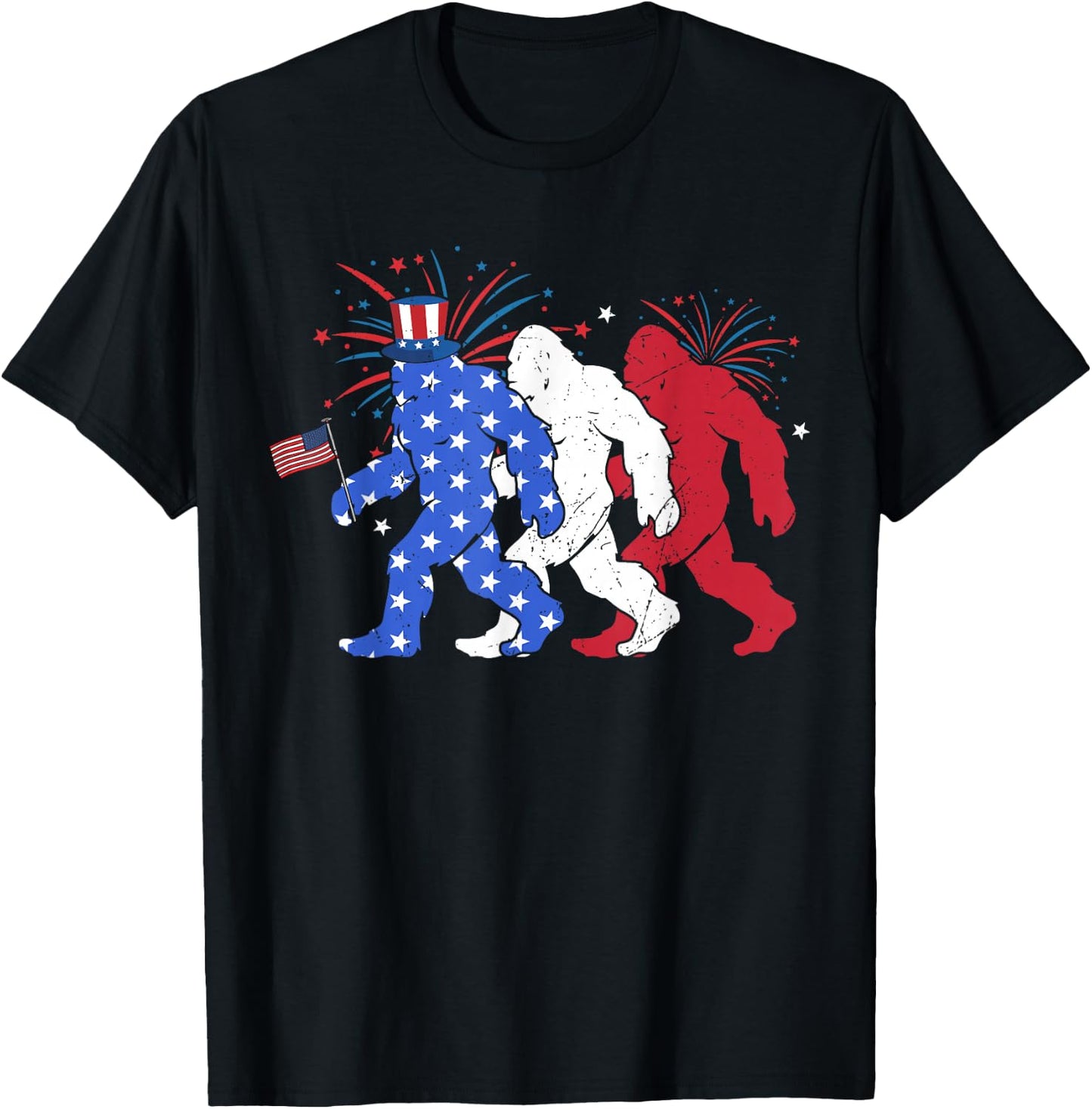 Bigfoot Sasquatch American Flag Patriotic Fourth of July Men T-Shirt - T-Shirt | Black