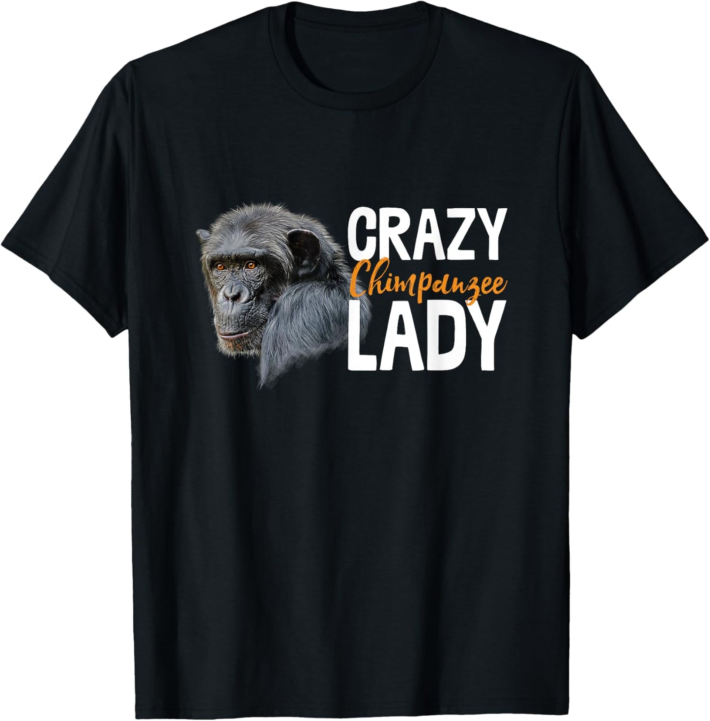 Crazy Chimpanzee Lady Art Monkey Chimp Ape Animal Novelty T-Shirt - T-Shirt | Black