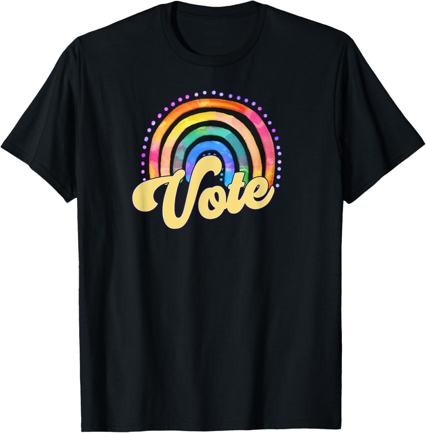 Retro Hippie Watercolor Rainbow VOTE T-Shirt - T-Shirt | Black