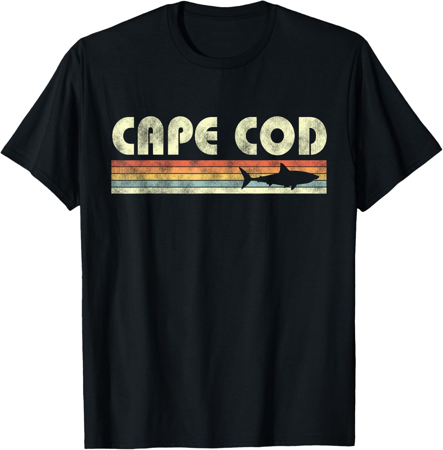 Vintage Cape Cod Shark Retro Throwback Boys Girls Souvenir T-Shirt - T-Shirt | Black
