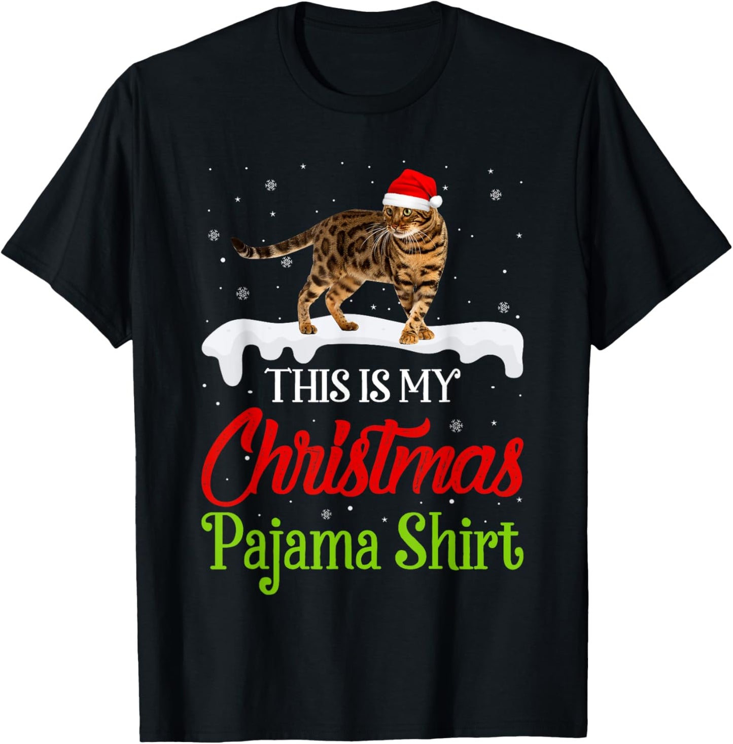 This Is My Christmas Pajama Shirt Bengal Cat T-Shirt - T-Shirt | Black