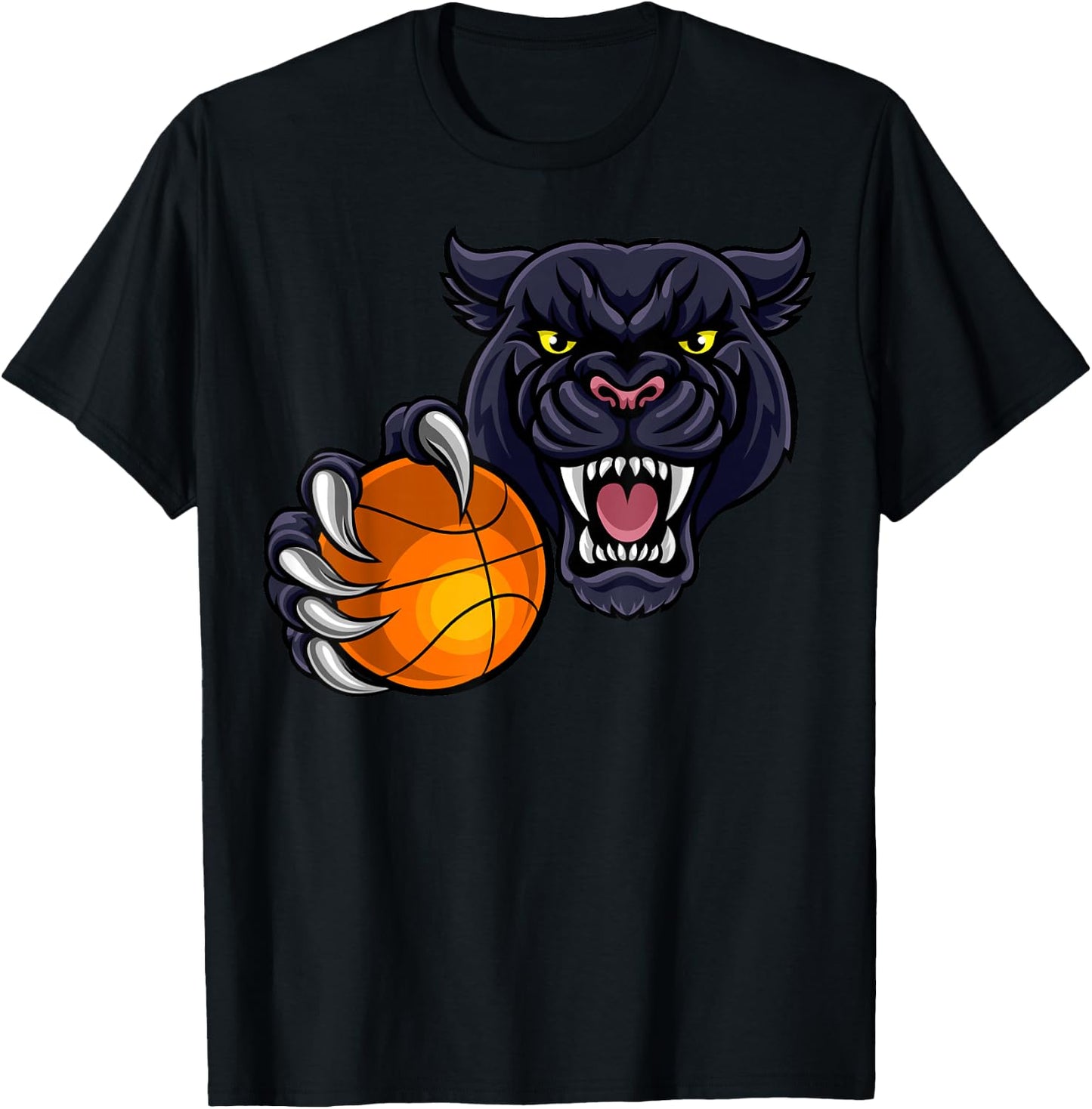 Panther Cartoon Sports Panthers Team Mascot Basketball Ball T-Shirt - T-Shirt | Black