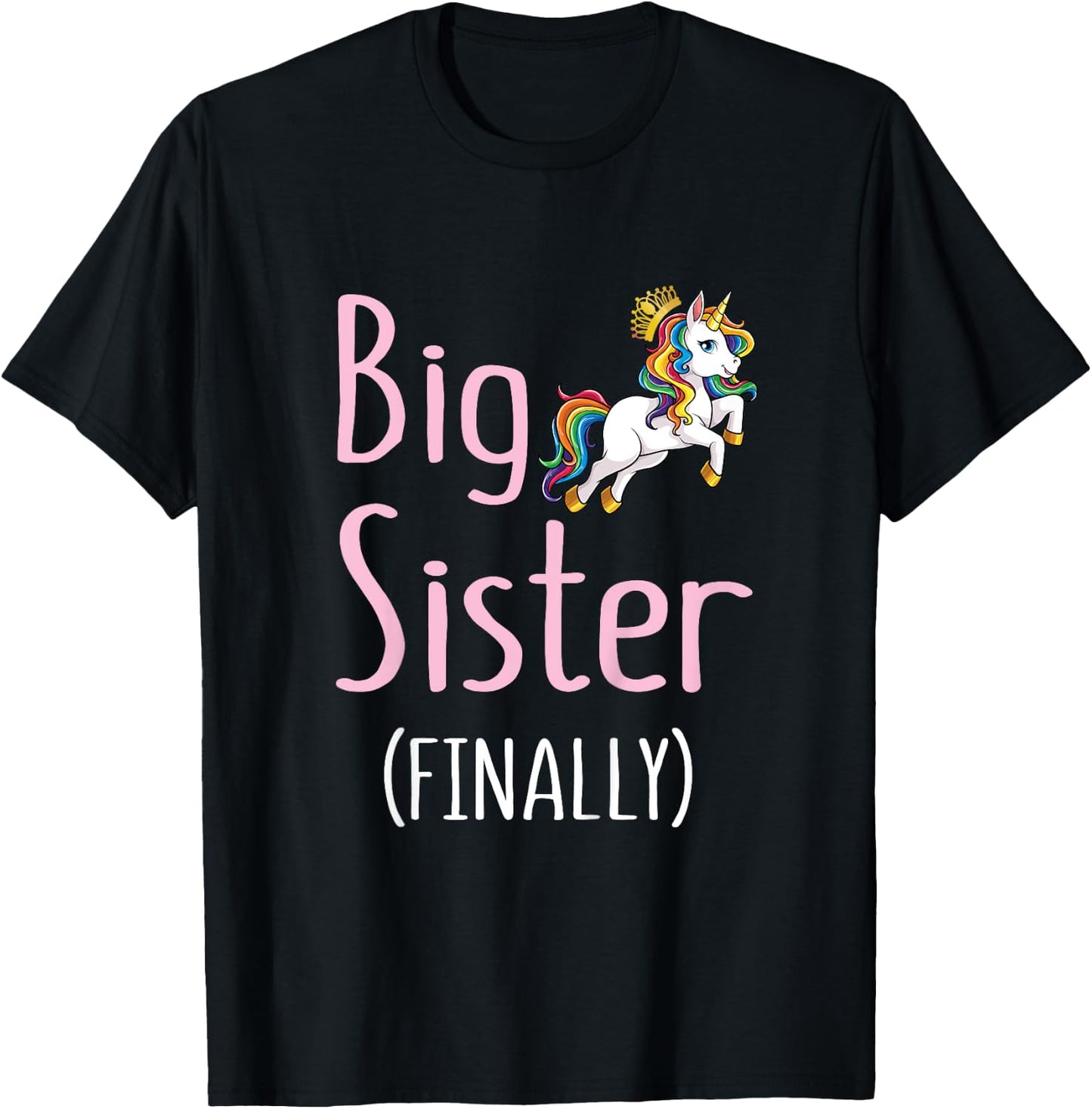 Kids Big Sister Finally Unicorn Girls Big Sister Announcement T-Shirt - T-Shirt | Black