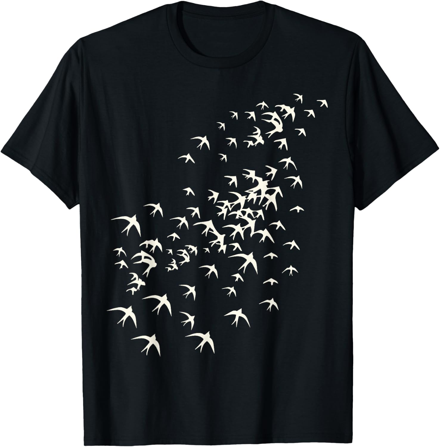 Flock of Birds Flying - Nature and Bird Lovers Graphic Print T-Shirt - T-Shirt | Black