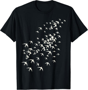 Flock of Birds Flying - Nature and Bird Lovers Graphic Print T-Shirt - T-Shirt | Black