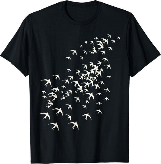 Flock of Birds Flying - Nature and Bird Lovers Graphic Print T-Shirt - T-Shirt | Black