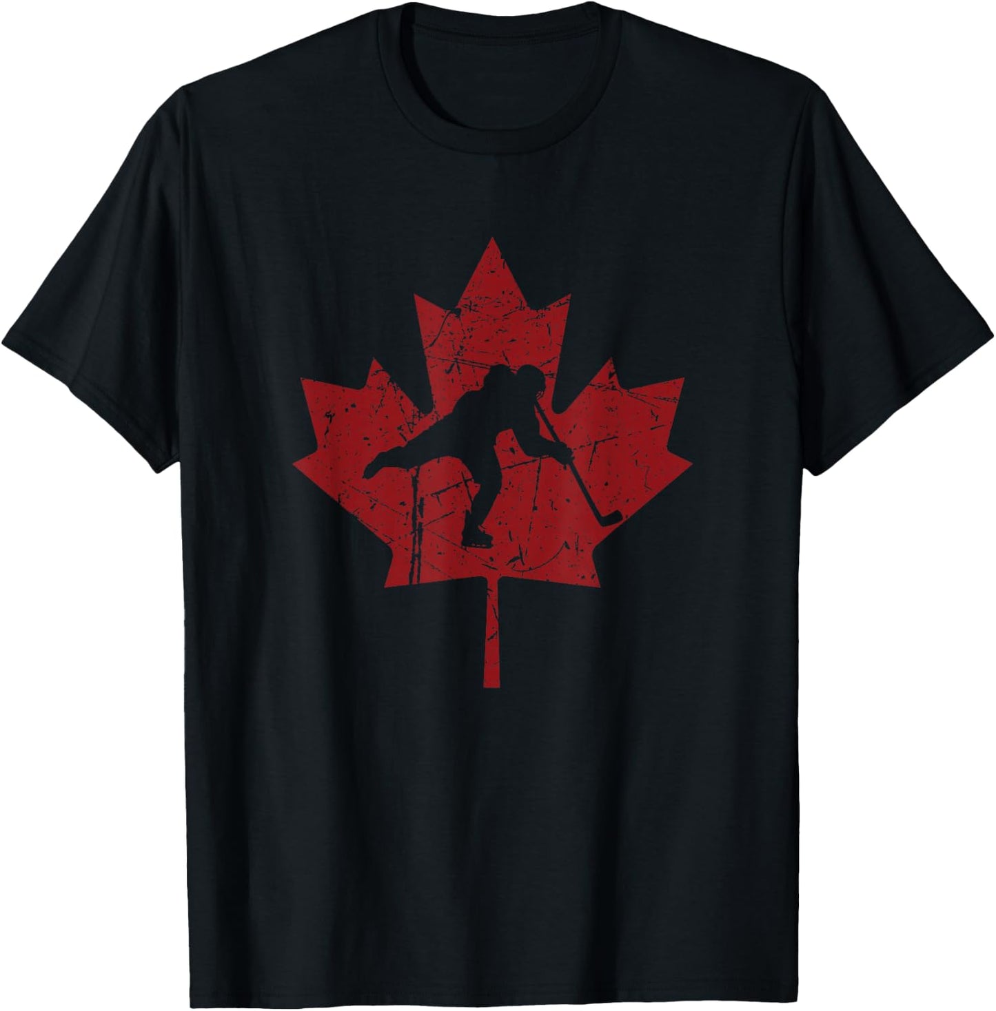 Canadian Hockey Player Vintage Canada Maple Leaf Ice Skating T-Shirt - T-Shirt | Black