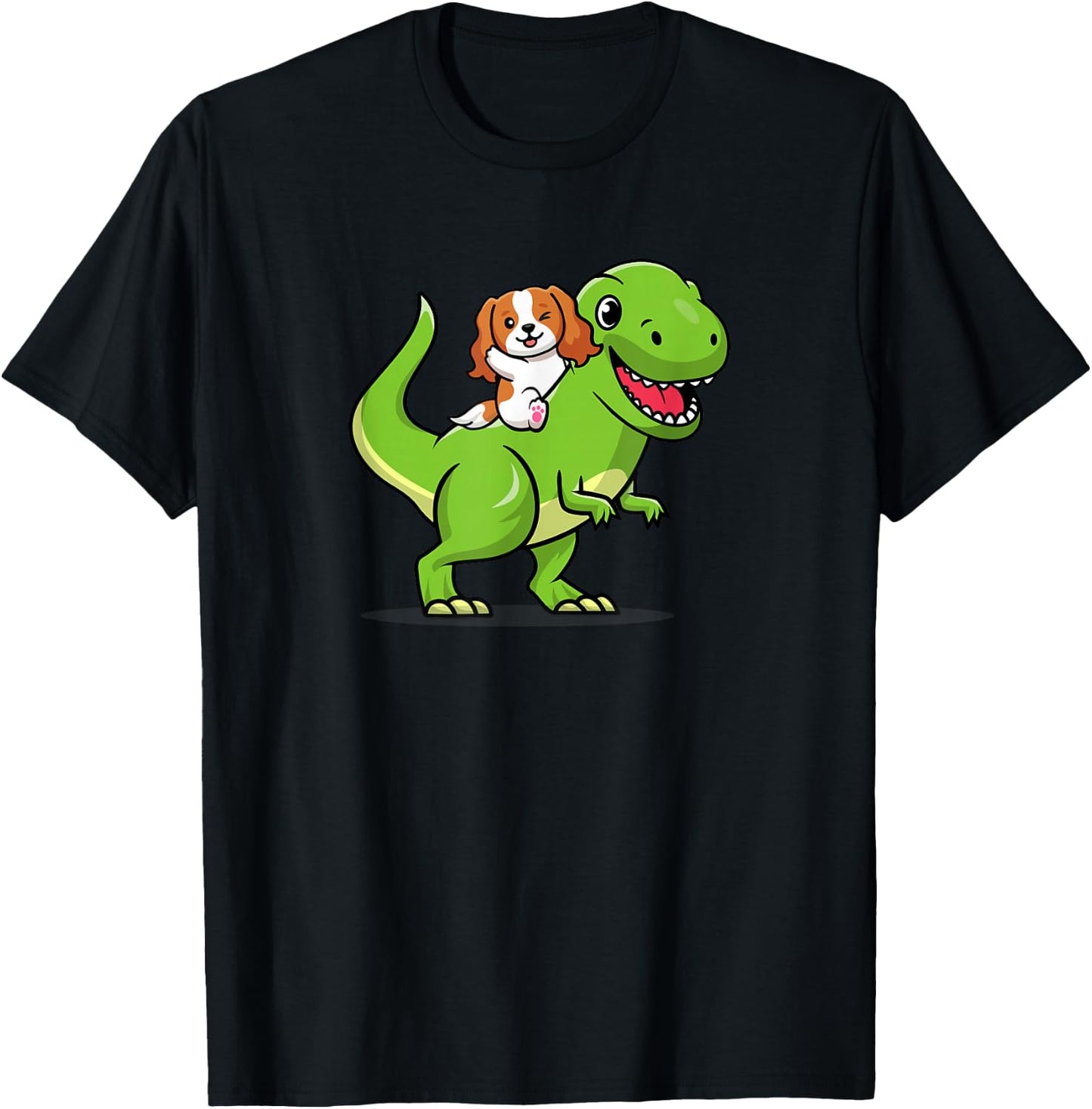Kawaii Kids Boys Dino Dinosaur Cavalier King Charles Spaniel T-Shirt - T-Shirt | Black
