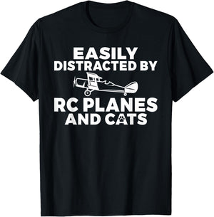 Easily distracted by Rc Planes and Cats Lover RC Plane T-Shirt - T-Shirt | Black