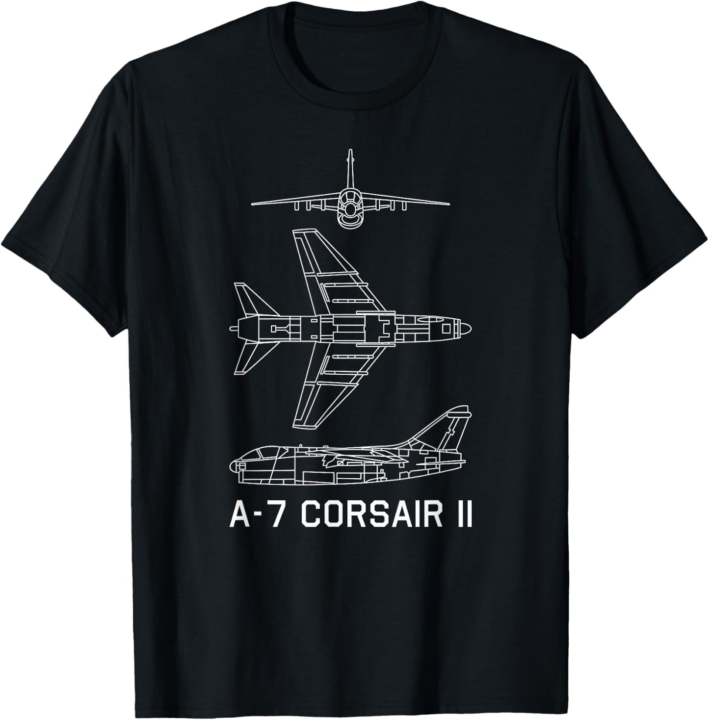 A-7 Corsair II American Plane Blueprint T-Shirt - T-Shirt | Black