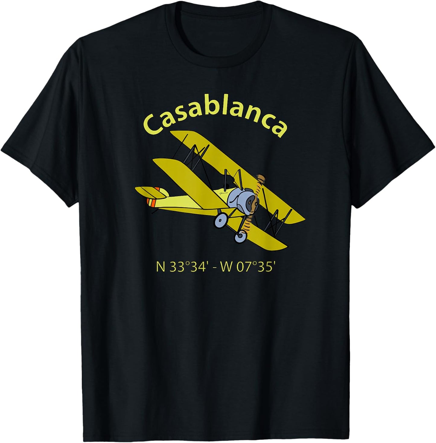 Casablanca Flight Coordinates Airplane For Aviators T-Shirt - T-Shirt | Black