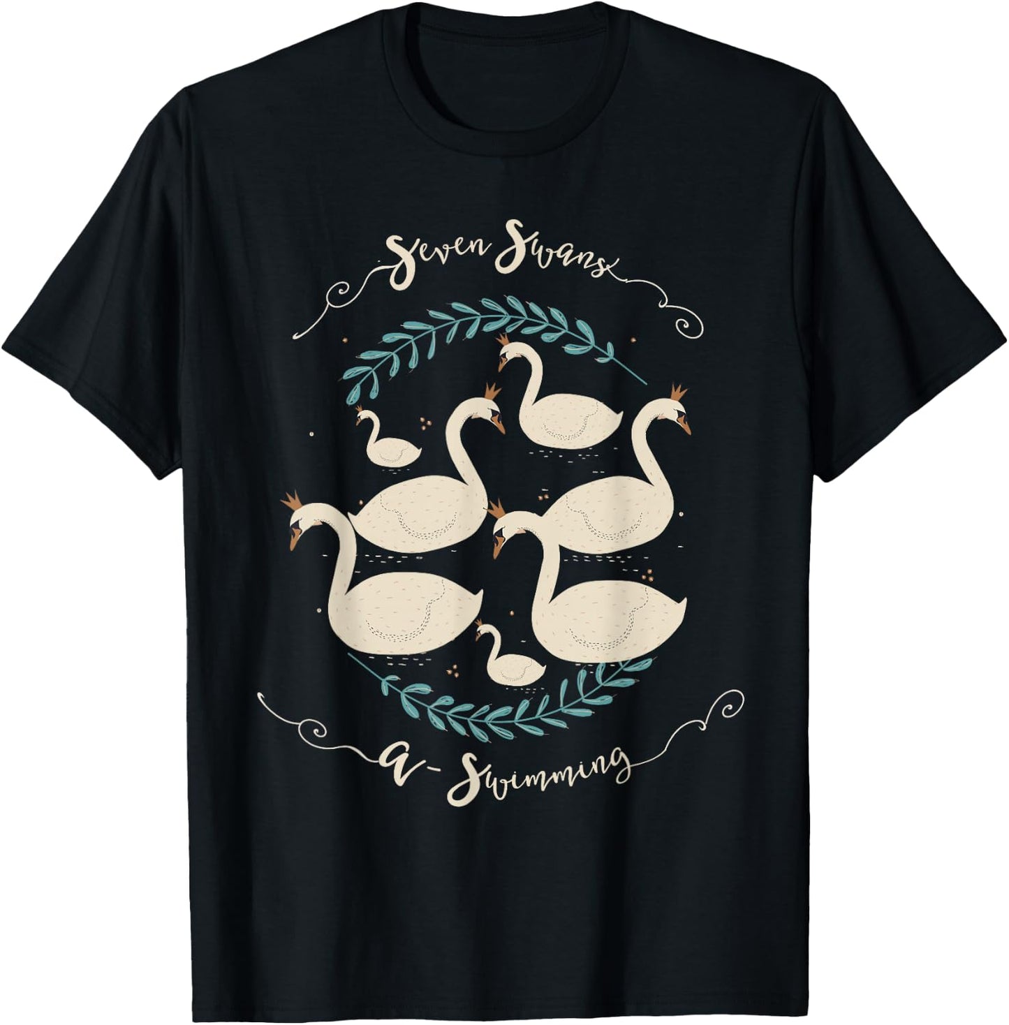 Seven Swans Swimming The 12 Christmas Days Song Rhyme T-Shirt - T-Shirt | Black